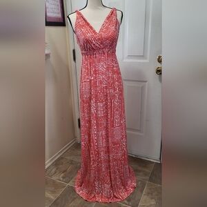 Tori Richard Elegant Maxi Dress Size Small Coral And White